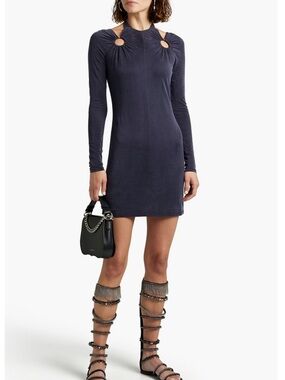 Dion Lee Midnight Navy Halter Tie Cut-Out Long Sleeve Mini Dress